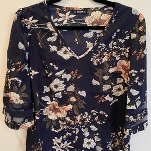 Floral Blouse with Mesh Details